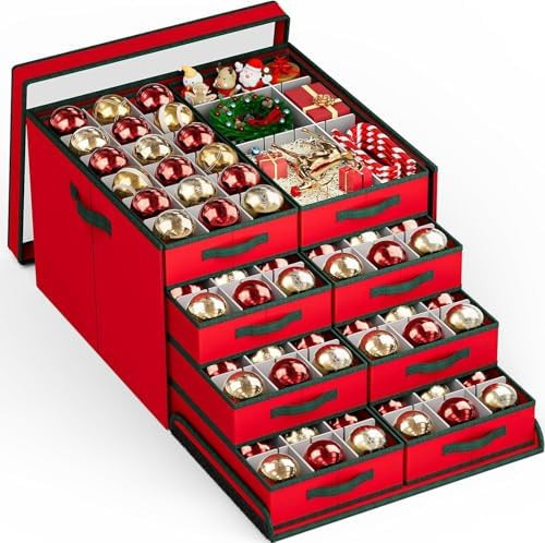 Dicasser Christmas Ornament Storage with 8 Tray Dividers-Adjustable for 128-3” 72-4” 32-6” ... | Amazon (US)