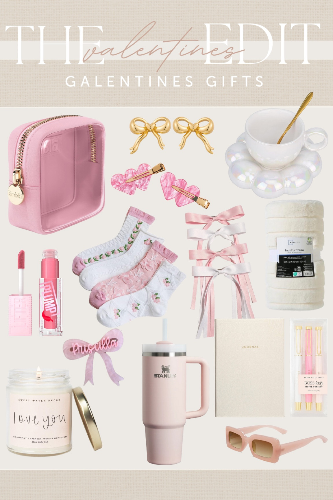 Galentines gift ideas 💗🎀

#galentines #valentines #vday #bows #coquette #stanley #nameplate #socks #pens #girlygifts 

#LTKSeasonal #LTKGiftGuide #LTKfindsunder50