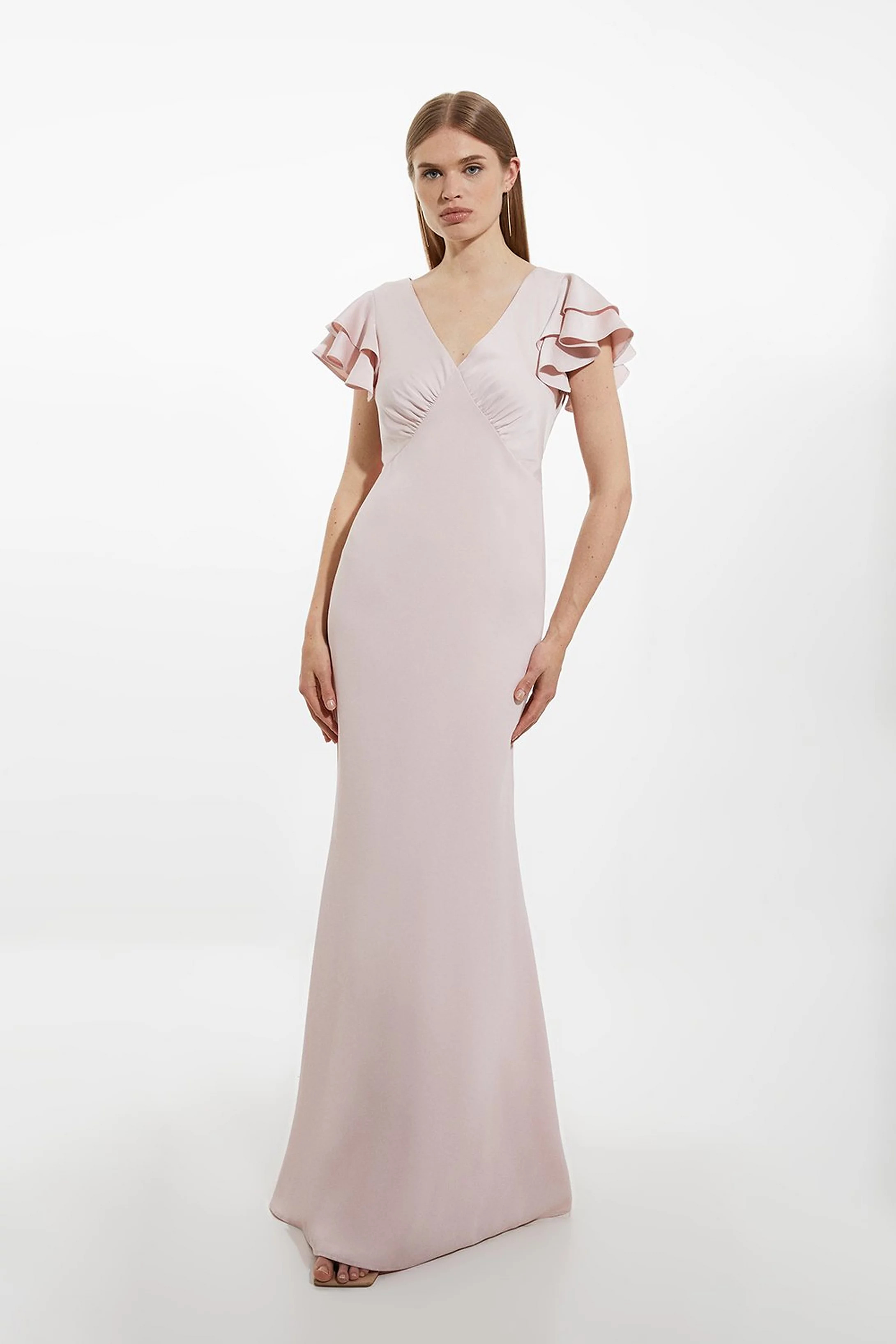 Satin Ruffle Sleeve Maxi Dress | Karen Millen US
