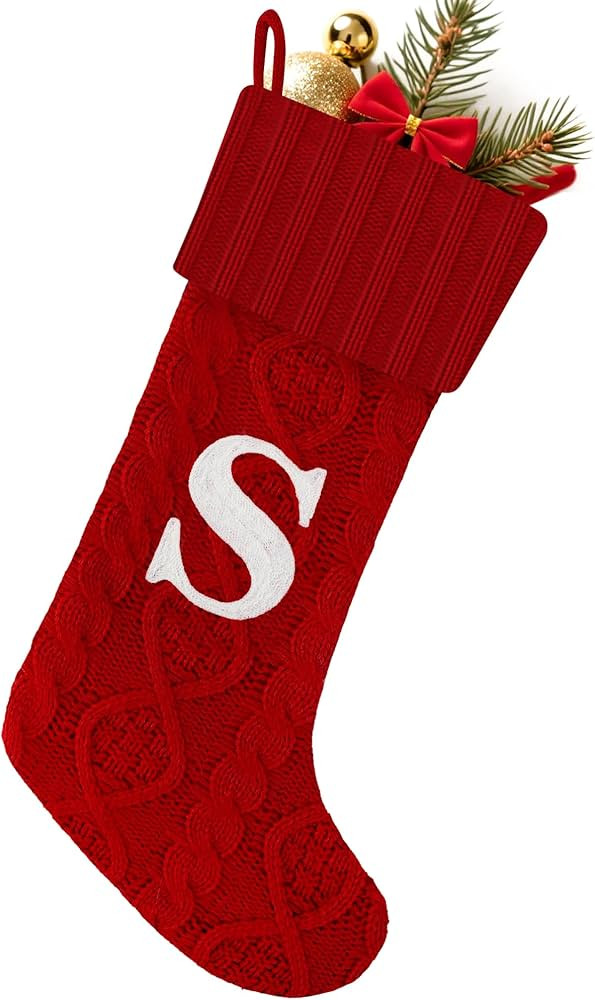 Christmas Stockings with Initials,20 Inches Large Cable Embroidered Monogram Knitted Christmas St... | Amazon (US)