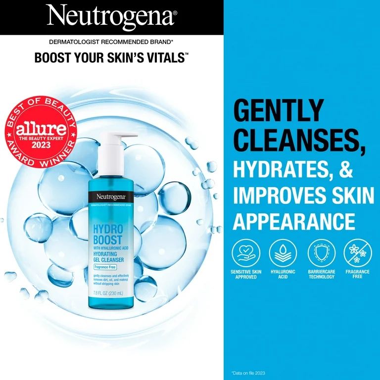 Neutrogena Hydro Boost Hyaluronic Acid Gel Facial Cleanser and Face Wash, Fragrance-Free, 7.8 oz | Walmart (US)