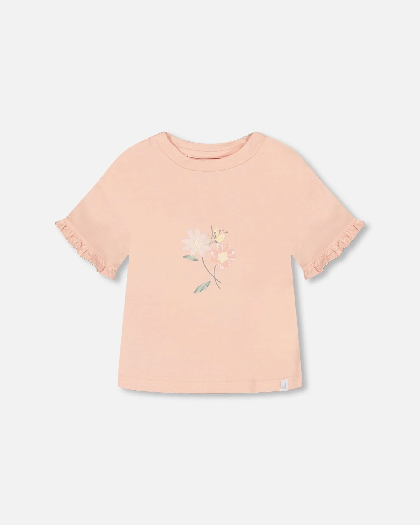 Organic Cotton Top With Print And Frills Blush Pink - Deux par Deux | Deux par Deux Childrens Designer Clothing