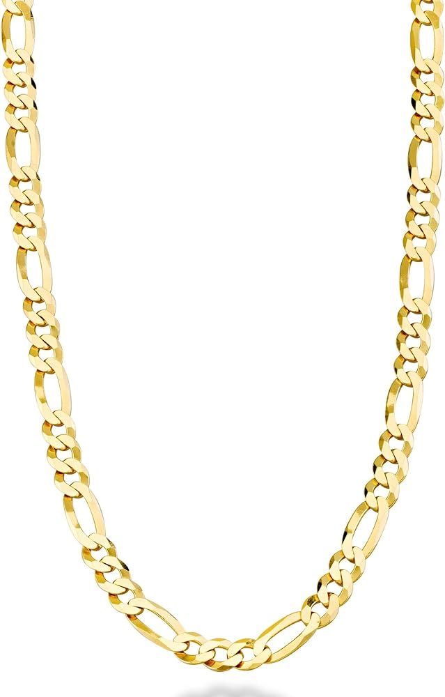 Miabella Solid 18K Gold Over Sterling Silver Italian 5mm Diamond-Cut Figaro Link Chain Necklace for  | Amazon (US)