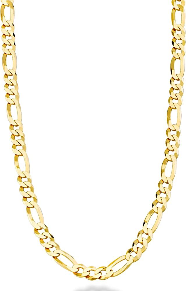 Miabella Solid 18K Gold Over Sterling Silver Italian 5mm Diamond-Cut Figaro Link Chain Necklace for  | Amazon (US)