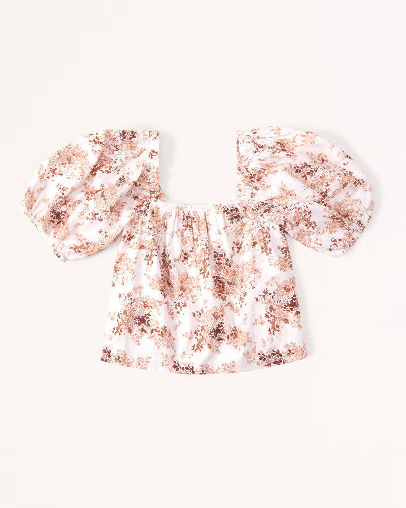 Linen-Blend Puff Sleeve Set Top | Abercrombie & Fitch (US)