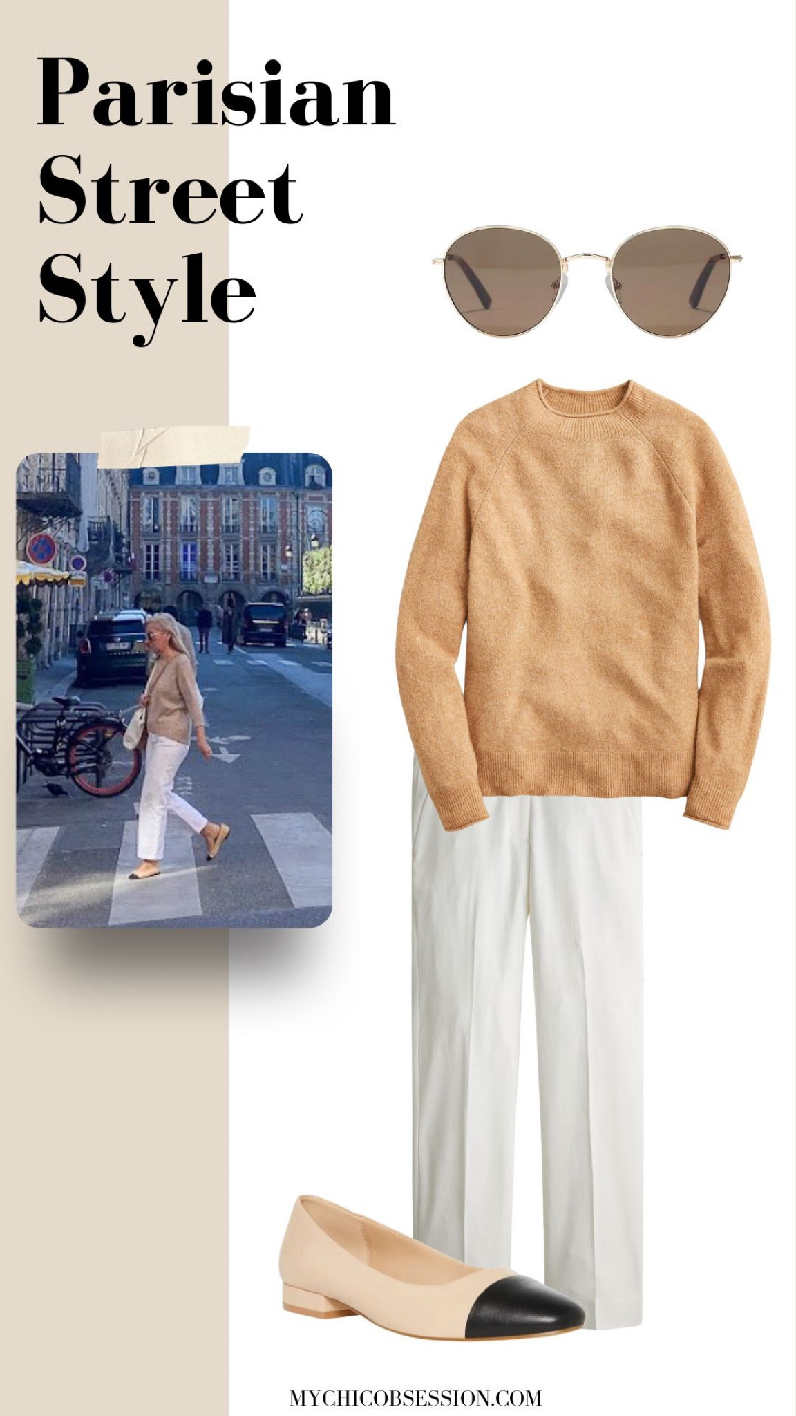 Who says you can’t wear white after Labor Day? Style your white pants with a neutral sweater, and add a pair of two tone ballet flats and a pair of round sunglasses for this fall look. 

#LTKSeasonal #LTKstyletip