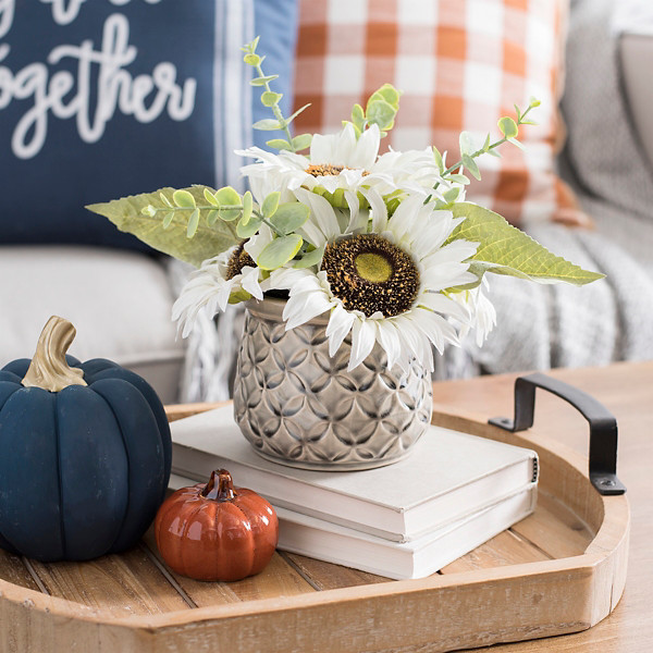 Cream Fall Sunflower Arrangement in Gray Planter | Kirklands | Kirkland's Home