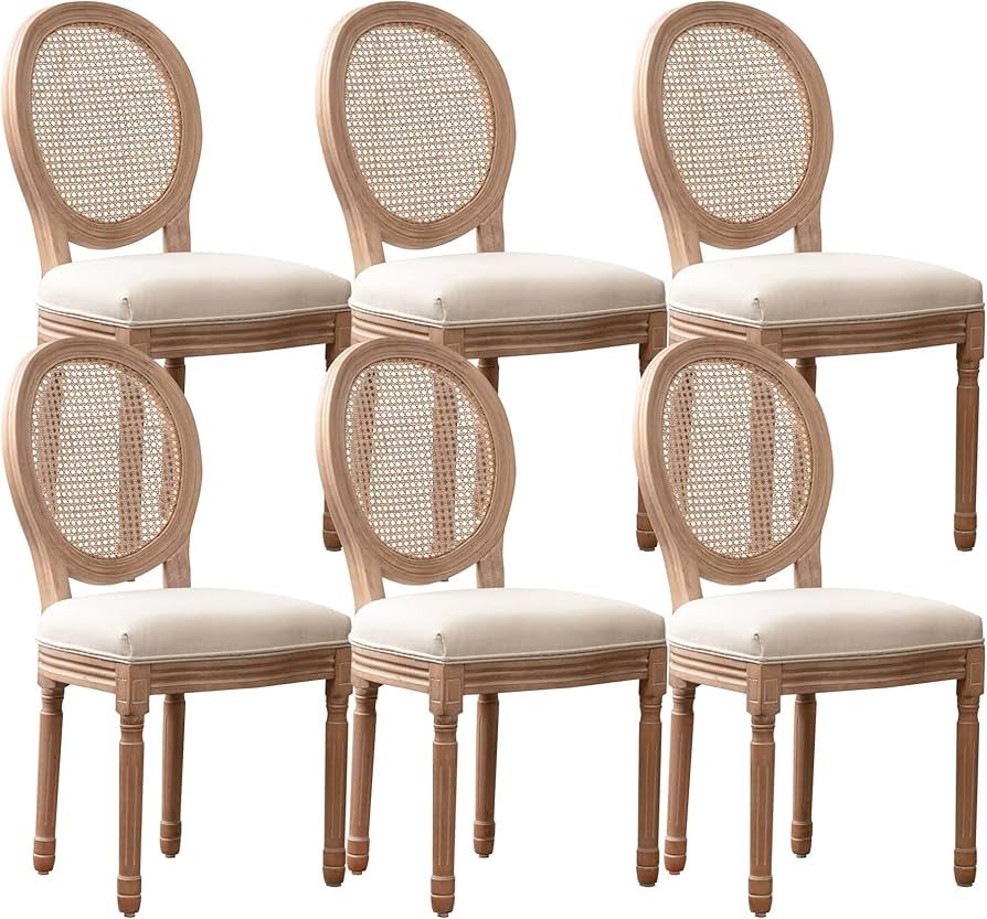 Bonzy Home French Country Dining Chairs Set of 6, Upholstered Rattan Farmhouse Dining Room Chairs... | Amazon (US)