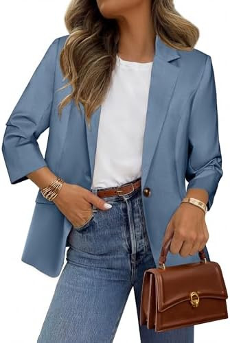Simplee Ruched 3/4 Sleeve Blazer for Women Lightweight Dressy Business Casual Suit Jackets for Wo... | Amazon (US)