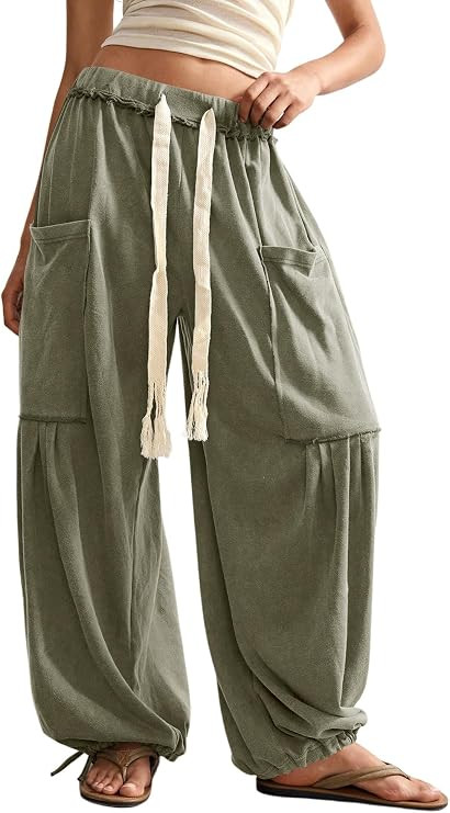 RoseSeek Women's Baggy Boho Harem Pants Wide Leg Sweatpants with Pockets | Amazon (US)