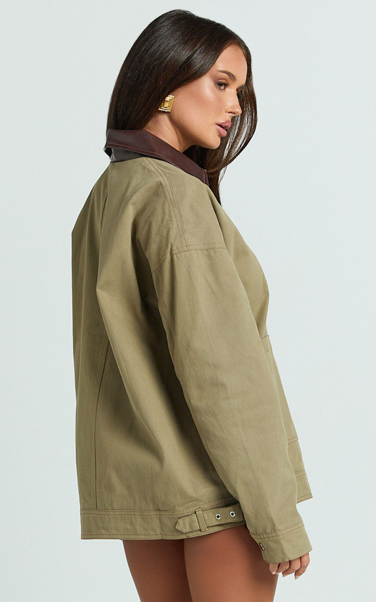 Susie Jacket - Contrast Collar Trucker Jacket in Khaki | Showpo (ANZ)