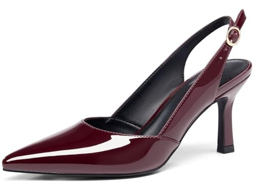 Rilista Women's Slingback Kitten Heels Closed Pointed Toe Wedding Party Dress Pumps Shoes, Burgundy, Size 9.5 | Amazon (US)