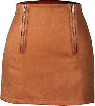 Women's Faux Suede Skirt Zipper Front High Wasit Bodycon Mini Skirt | Amazon (US)