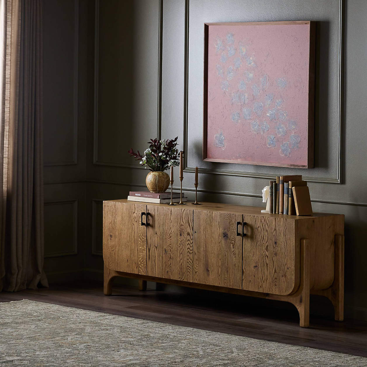 Maddox 78" Worn Oak Media Console | Crate & Barrel | Crate & Barrel