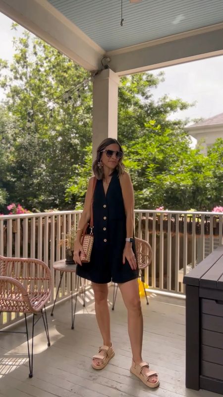 The cutest comfiest romper! Wearing XS. Target sandals fit TTS. Target rattan bag  

#LTKfindsunder100 #LTKVideo #LTKfindsunder50