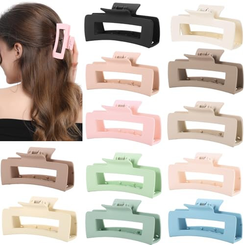 12 Pcs Pastel Square Hair Claw Clips for Women – Large 4.3" Matte Claws for Thick & Thin Hair, Cute Bulk Set for Girls, Coquette & Aesthetic Style | Amazon (US)