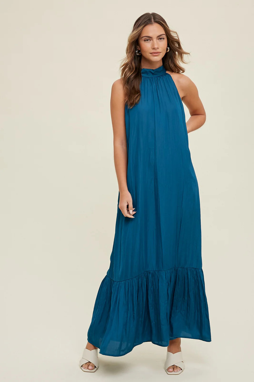 Teal Textured Halter Tie Maxi Dress | PinkBlush Maternity