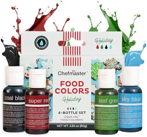 Chefmaster - Holiday Colors Liqua-Gel Food Coloring Kit - Water-Based Food Coloring Gel - 4 Pack ... | Amazon (US)