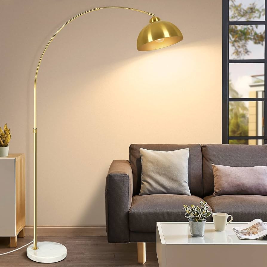 Contemporary Gold 73" Arc Floor Lamp with Hanging Dome Shade, Marble Base Adjustable Farmhouse Ov... | Amazon (US)