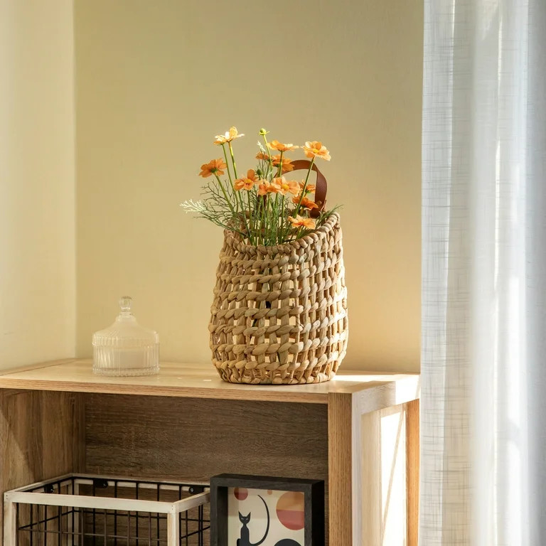 Homezone Natural Water Hyacinth Hanging Basket with Faux Leather Strap | Walmart (US)