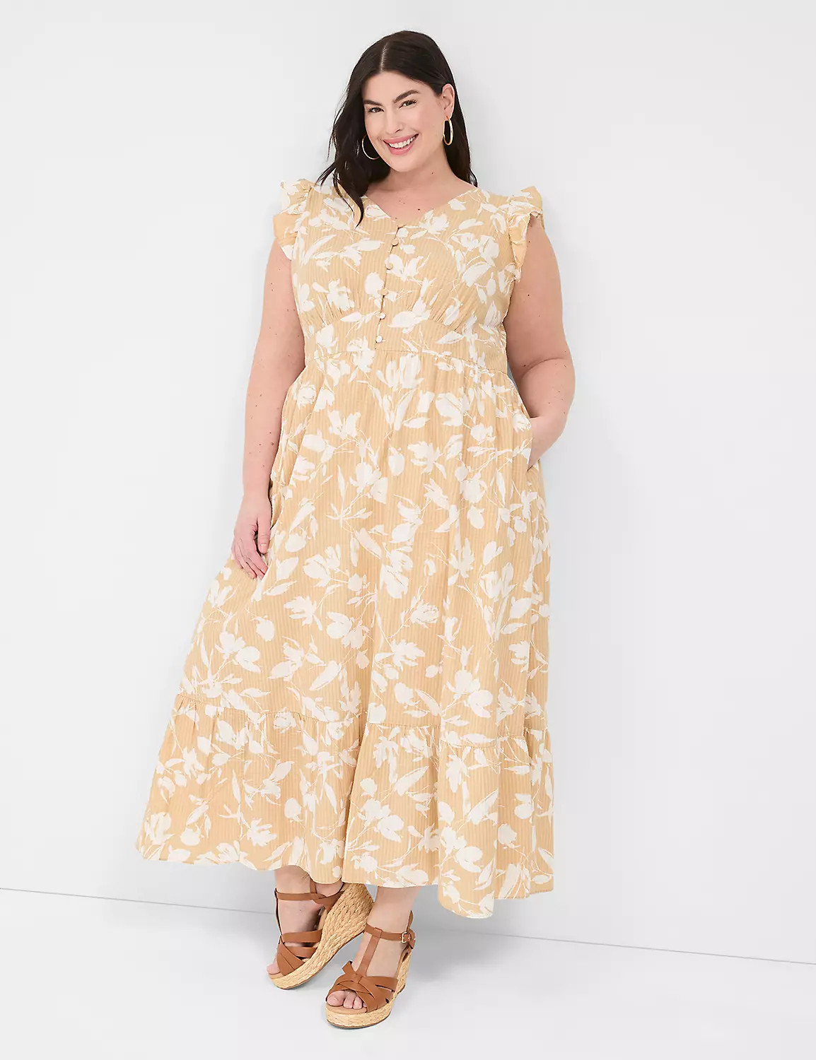 V-Neck Button-Front Eyelet Maxi Dress | LaneBryant | Lane Bryant (US)