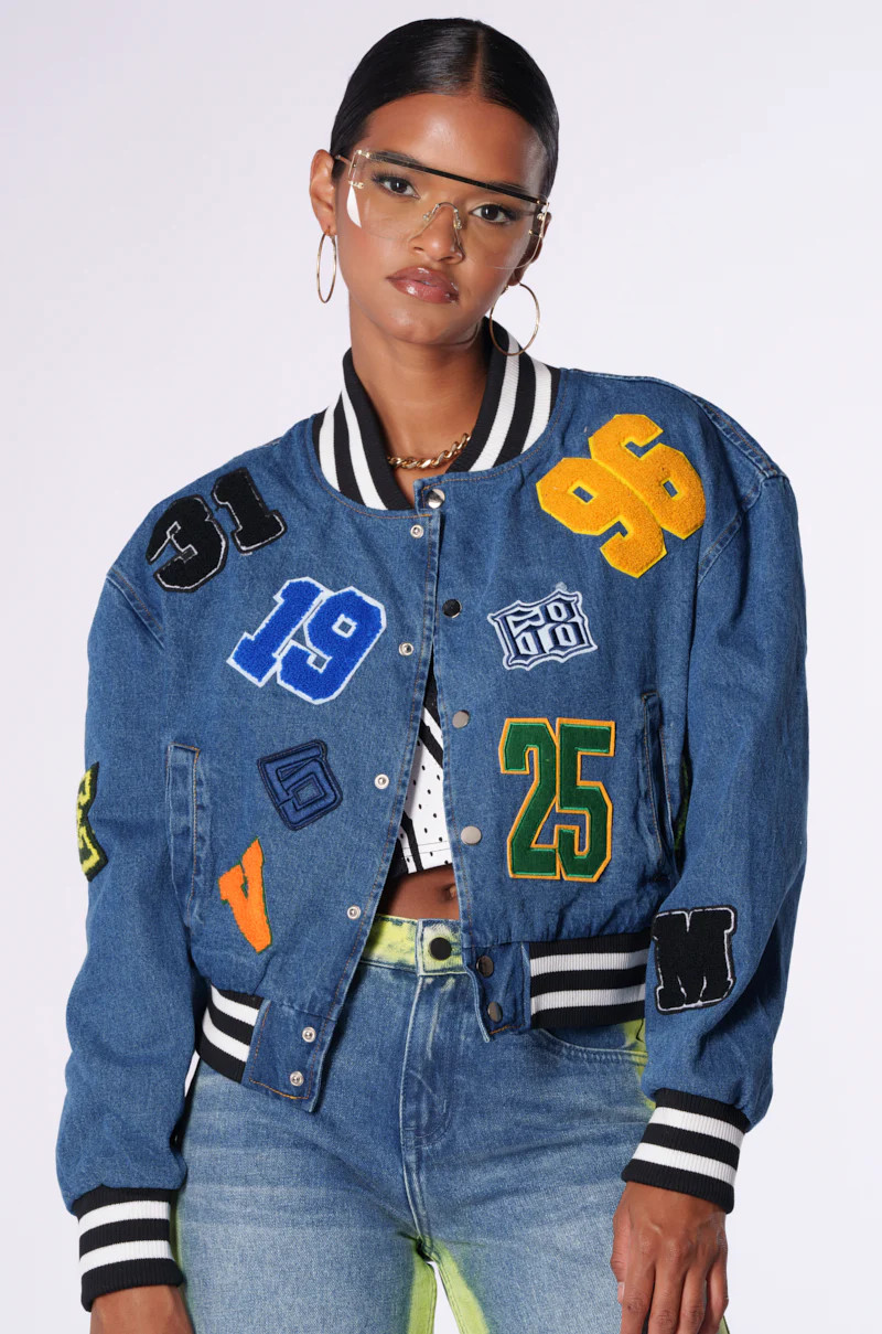 LATTICE PATCH DENIM BOMBER | AKIRA