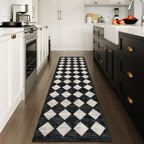 Lahome Checkered Washable Rug Runners for Hallways Non Slip,2x10 Black Kitchen Bathroom Runner Rug,Trellis Low Pile Indoor Carpet Runner for Bedroom Entryway Foyer(2'x10',Black) | Amazon (CA)