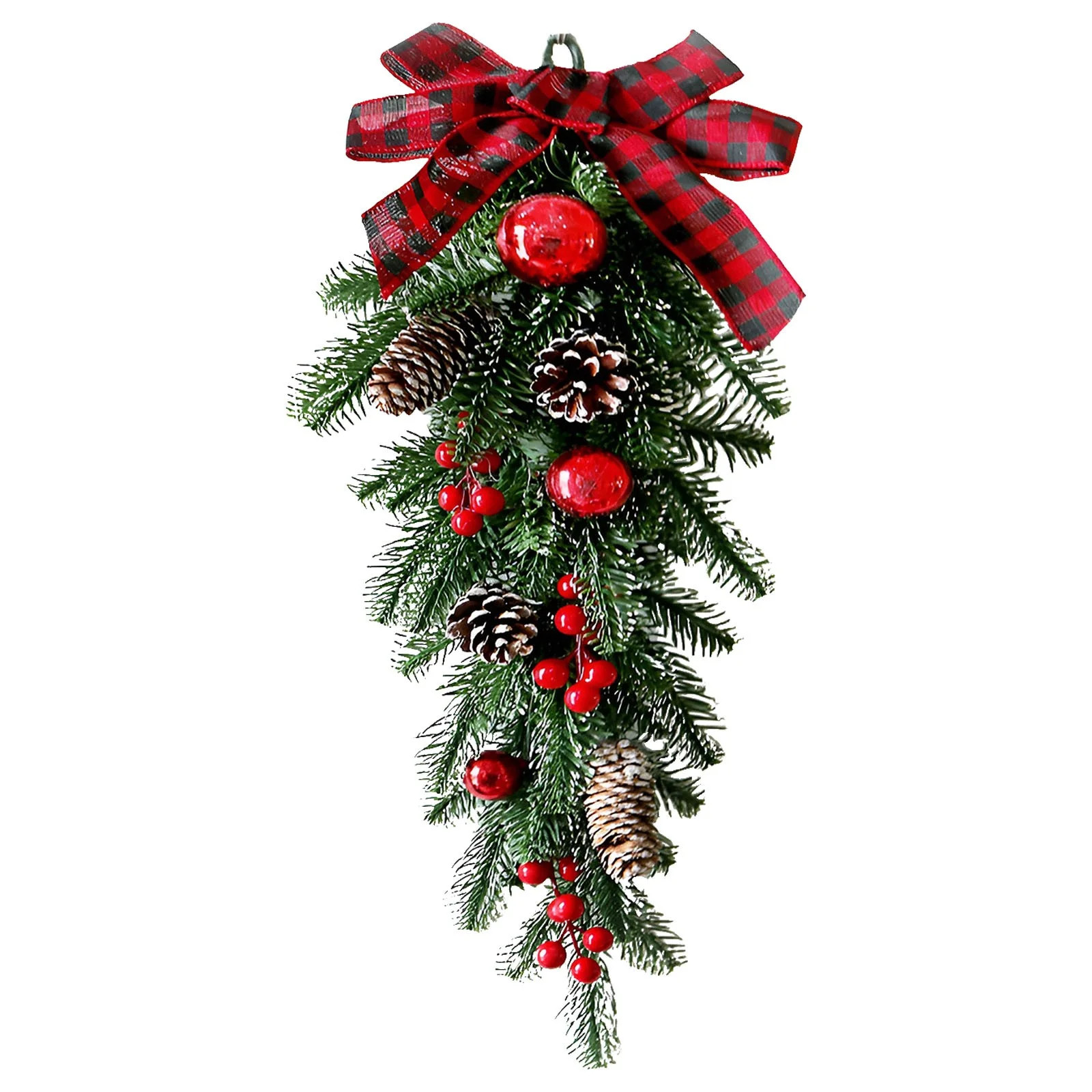 Christmas Teardrop Wreath, Flocked Garland Bows Berries, Artificial Flower, Christmas Teardrop Wr... | Walmart (US)