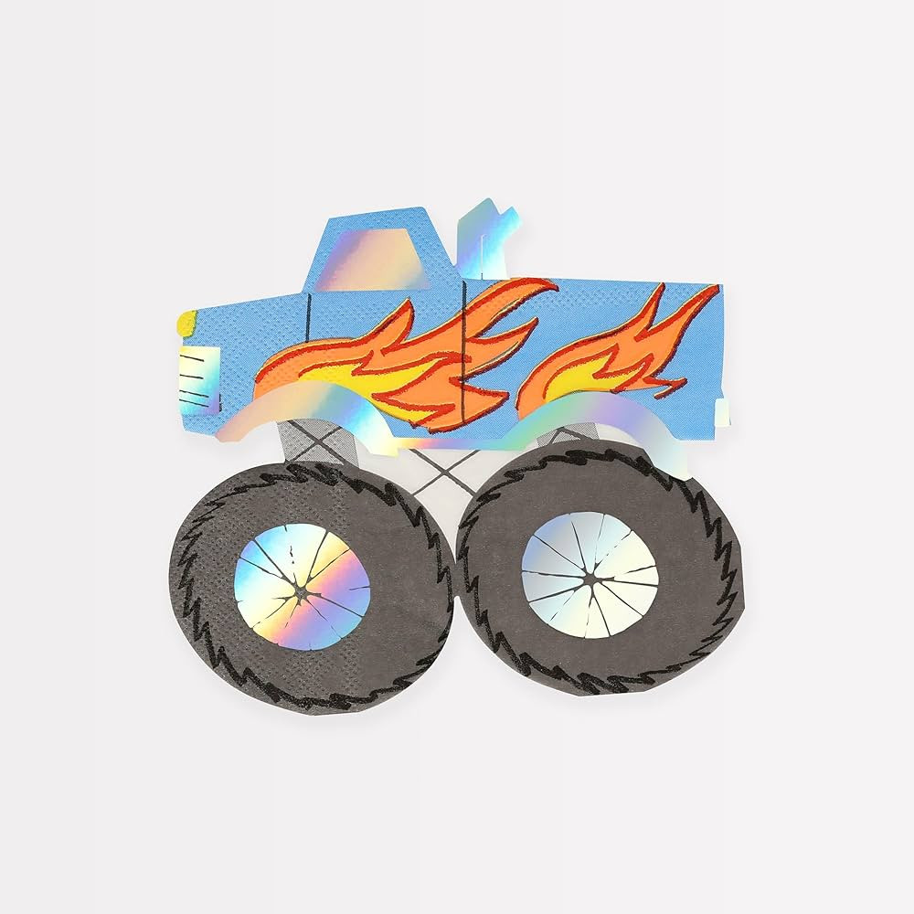 Meri Meri Monster Truck Paper Napkins (Pack of 16), Disposable Party Napkins, Shiny Silver Hologr... | Amazon (US)