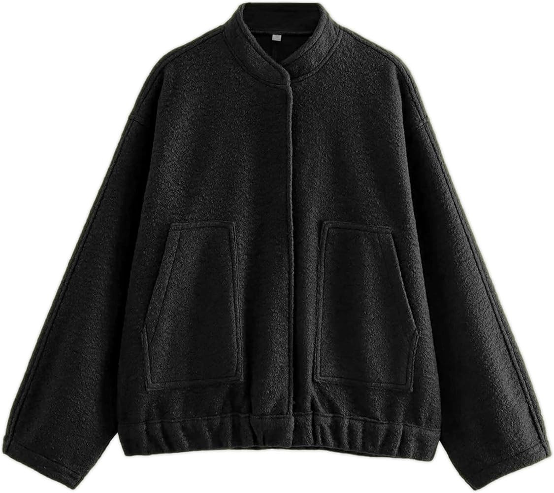 Hixiaohe Women's Oversized Wool Blend Jackets Long Sleeve Button Down Casual Bomber Jacket Outwea... | Amazon (US)