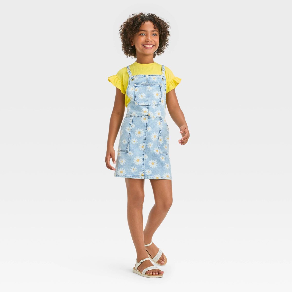 Girls' Daisy Printed Jean Skirtall Dress - Cat & Jack™ Light Blue | Target