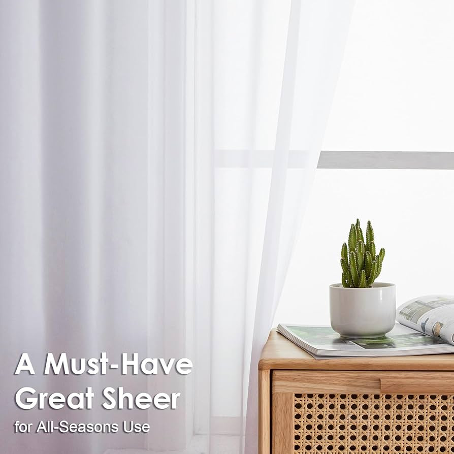 OVZME White Sheer Curtains 84 inches Long 2 Panels Set, Sheer White Curtains for Living Room/Bedr... | Amazon (US)