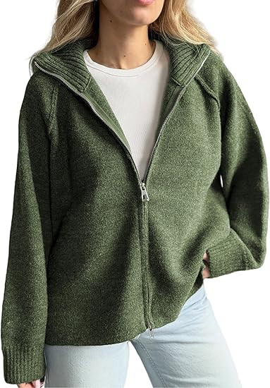 Womens Long Sleeve Collared Double Zipper Cardigan Casual Sweater Coat Oversized Trendy Jackets T... | Amazon (US)