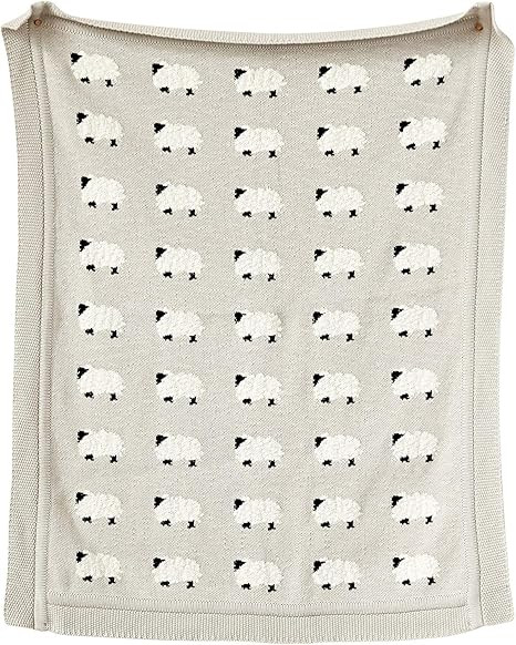 Creative Co-op Cotton Knit Baby Blanket with Sheep, 40" L x 32" W, Grey | Amazon (US)