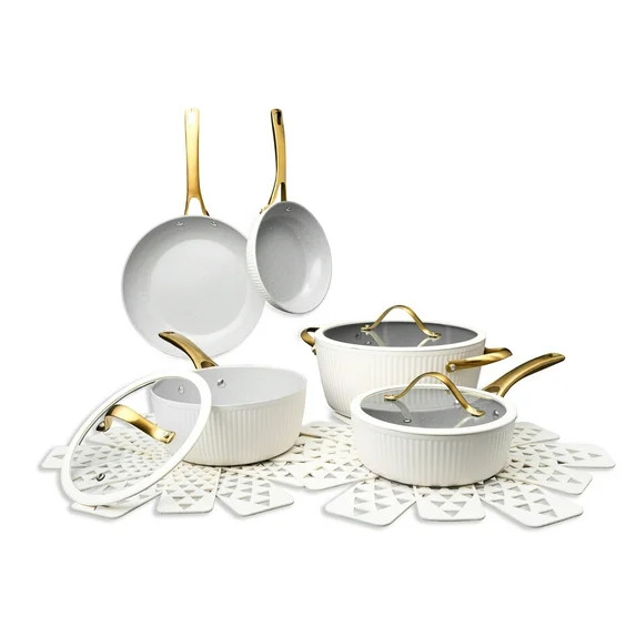 Thyme & Table 12-Piece Non-Stick Signature Cookware Set, Pots and Pans Set- White & Gold | Walmart (US)