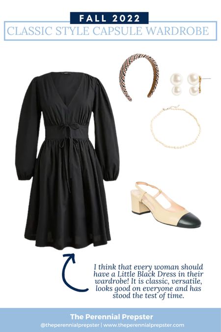 Little black dress for fall / classic style / timeless style / elegant style / date night look / Chanel block heels / nude and black heels / sling back heels / fall outfit idea / workwear outfit idea 

#LTKstyletip #LTKworkwear #LTKSeasonal