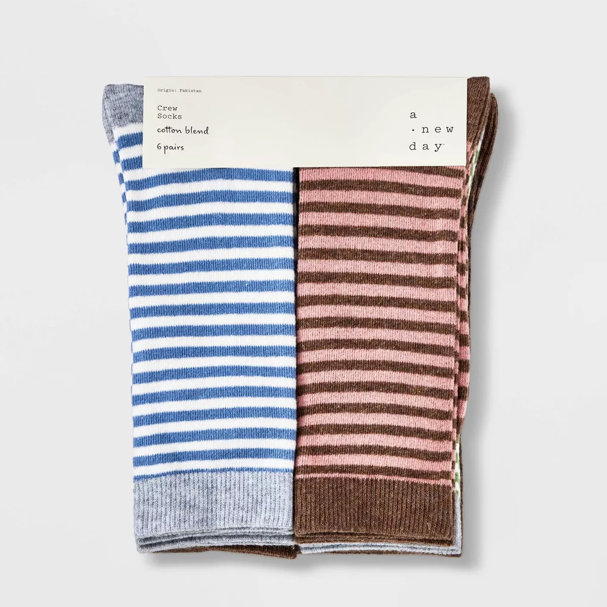 Women's Striped 6pk Crew Socks - A New Day™ Assorted Colors 4-10: Lightweight Knit Flat Seams | Target