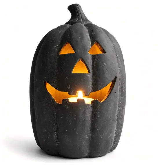 Halloween Decorations Outdoor - Fall Decor - 15"H Black Handmade Resin Jack O Lantern Pumpkin - I... | Walmart (US)