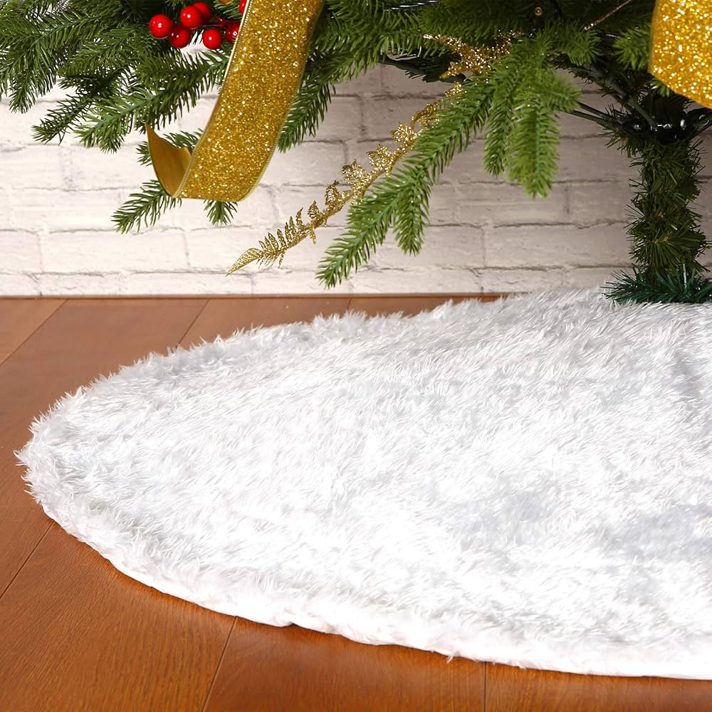 Sattiyrch Faux Fur Christmas Tree Skirt 36",White Xmas Decorations for 6ft Christmas Tree (White,... | Amazon (US)