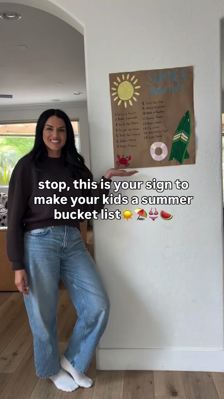 this is the easiest way to make summer feel fun and intentional

We’re adding simple, everyday magic + a few special outings—and the kids are already so excited 🥹 

here’s a list of 50 things to try:
🌈 Outdoor Fun
	1.	Have a backyard picnic
	2.	Run through sprinklers
	3.	Go on a nature walk
	4.	Fly a kite
	5.	Visit a playground you’ve never been to
	6.	Go berry picking
	7.	Watch the sunset together
	8.	Build a sandcastle
	9.	Have a water balloon fight
	10.	Go on a family bike ride

💦 Water Play
	11.	Set up a water table day
	12.	Have a DIY slip-and-slide
	13.	Wash toys in soapy water bins
	14.	Go to a splash pad
	15.	Have a pool day
	16.	Make sponge bombs
	17.	Paint with water on the fence
	18.	Have a car wash for bikes/scooters
	19.	Freeze toys in ice and “rescue” them
	20.	Make a DIY car wash sensory bin

🎨 Creative & DIY
	21.	Paint rocks
	22.	Make sidewalk chalk art
	23.	Tie-dye shirts
	24.	Make homemade popsicles
	25.	Build a cardboard fort
	26.	Create a summer scrapbook
	27.	Do a scavenger hunt
	28.	Make friendship bracelets
	29.	Paint outside with washable paint
	30.	Decorate cookies

🍦 Treats & Food Fun
	31.	Make ice cream sundaes
	32.	Have a lemonade stand
	33.	Bake something together
	34.	Try a new ice cream shop
	35.	Make s’mores
	36.	Have a popsicle taste test
	37.	Make fruit kabobs
	38.	Picnic at a park
	39.	Have a “yes day” for snacks
	40.	Make homemade pizza

🎥 Family Fun & Memories
	41.	Have an outdoor movie night
	42.	Camp in the backyard
	43.	Read books under a blanket fort
	44.	Visit the library
	45.	Go to a farmer’s market
	46.	Take a day trip
	47.	Make a time capsule
	48.	Do a random act of kindness
	49.	Have a dance party
	50.	Let kids plan a whole day

#summerbucketlist #kidsactivities #momlife #summerwithkids #toddleractivities

#LTKKids #LTKmomlife