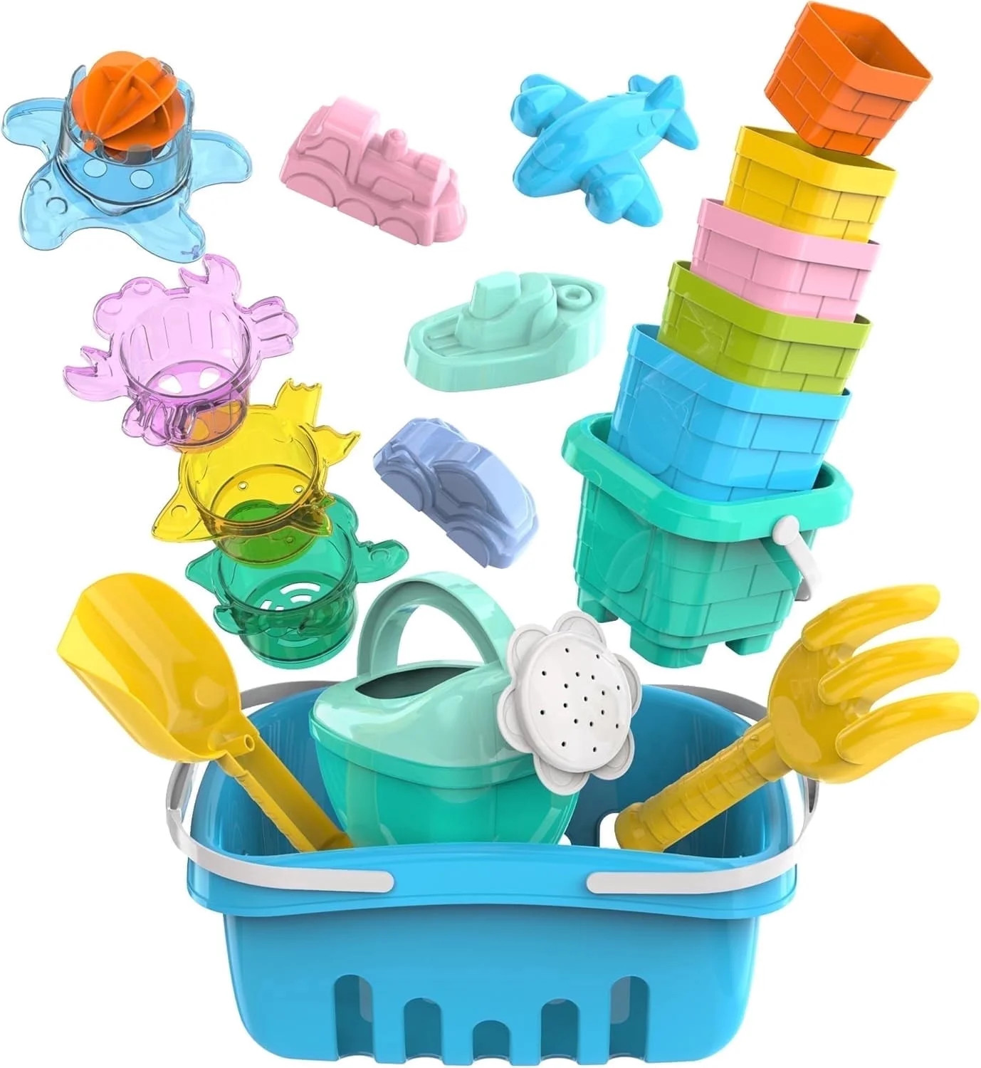 uToyz Splash & Sand Adventure Set – Beach Toys for Toddlers with 18 Pcs Stacking Cups, Watering... | Walmart (US)