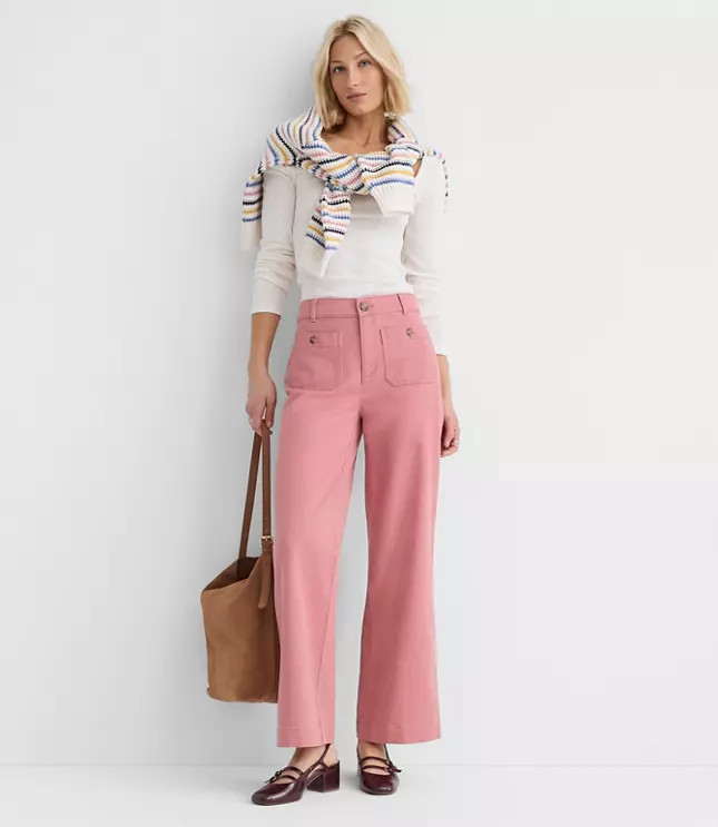Palmer Wide Leg Crop Pants in Twill | LOFT