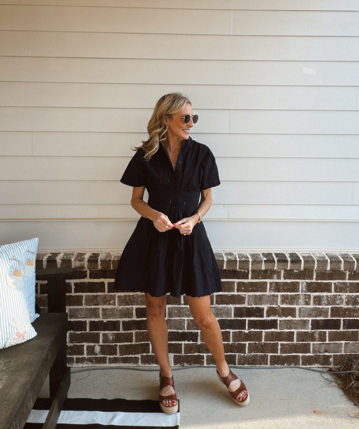 When boss girl style gets a glow up. This free assembly cotton corset eyelet mini shirt dress bland, the classic sensibilities of a shirt dress with a flirty cinched waist. Wearing a size extra small.