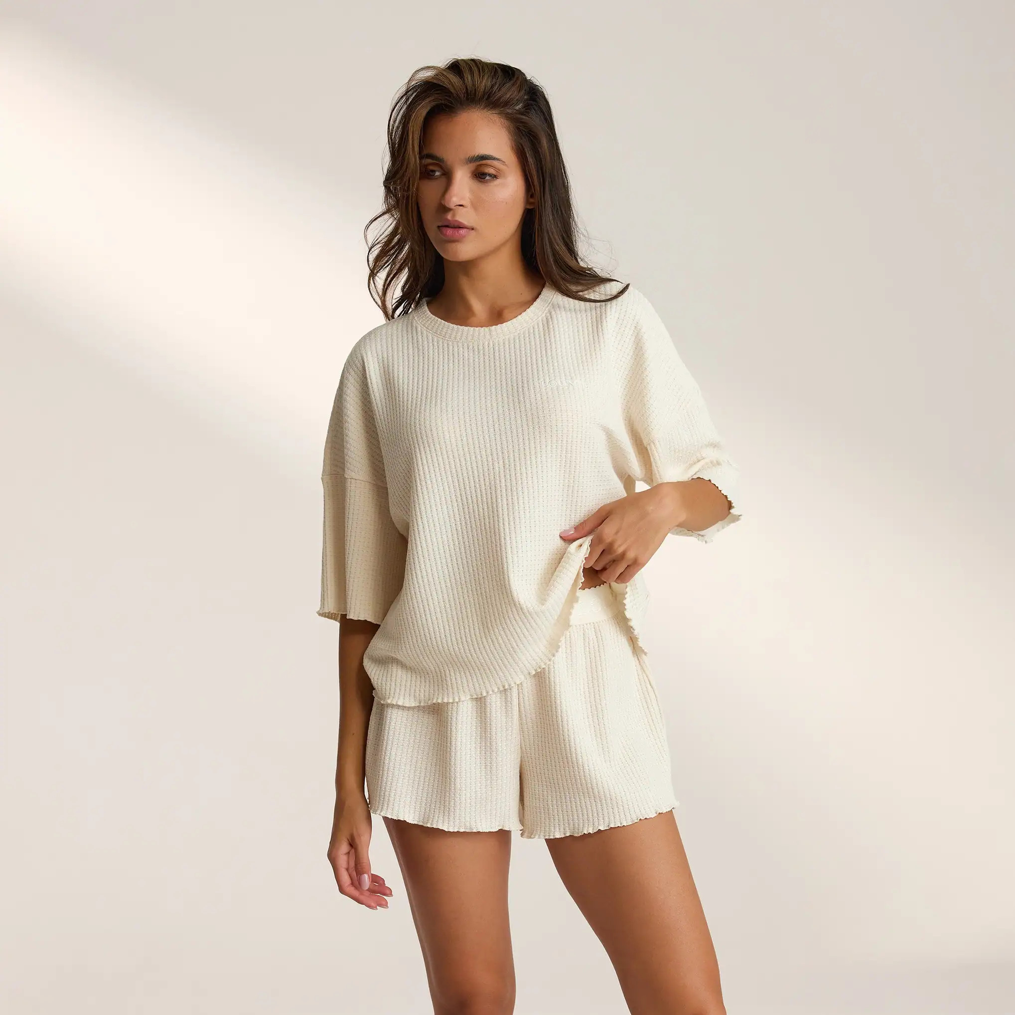 Soft Waffle Pyjama Top - Cream | Lounge (UK)