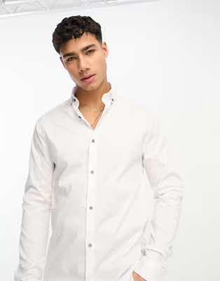 River Island slim long sleeve smart work shirt in white | ASOS (Global)