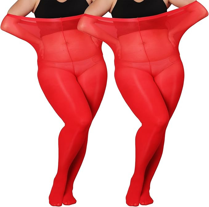 DORALLURE Oversize Plus Size Tights for Women, Solid Color Soft Footed High Waist Pantyhose | Amazon (US)