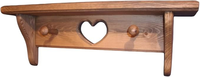 Wooden Shelves, 16" Wooden Shelf with Heart and pegs Stained Natural Walnut, Wood Shelves, Wooden... | Amazon (US)