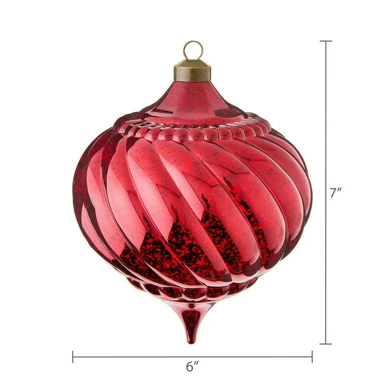 2 Count Red Mercury Glass-Style Finial Shatterproof Christmas Ornaments, 7 in, by My Texas House | Walmart (US)