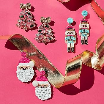 Mud Pie Holiday Beaded Earrings-Sa, Santa | Amazon (US)