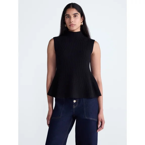 Scoop Women's and Women's Plus Sleeveless Mock Neck Peplum Sweater Tank, Sizes XS-4X | Walmart (US)